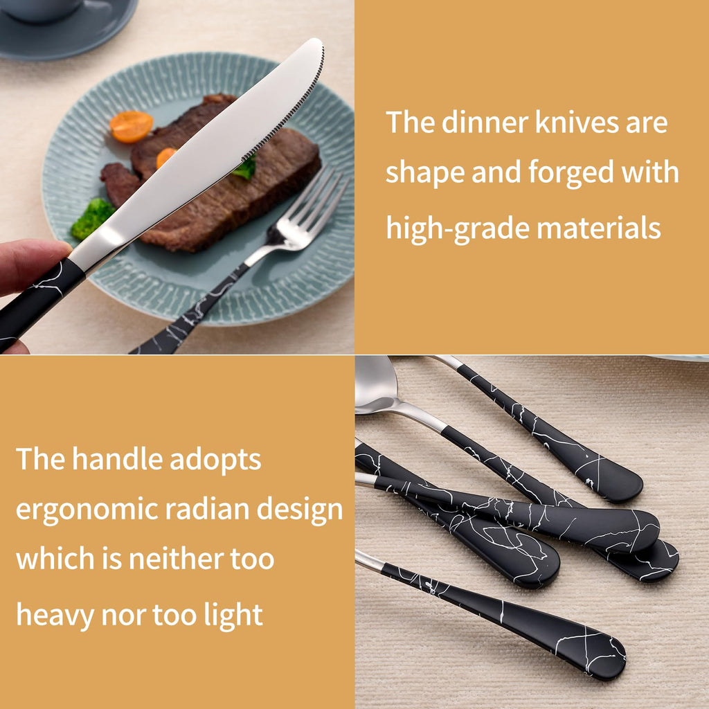 20-Piece Black crack Silverware Set 18/0 Stainless Steel Silverware Set Black crack Handle Cutlery Set Service for 4