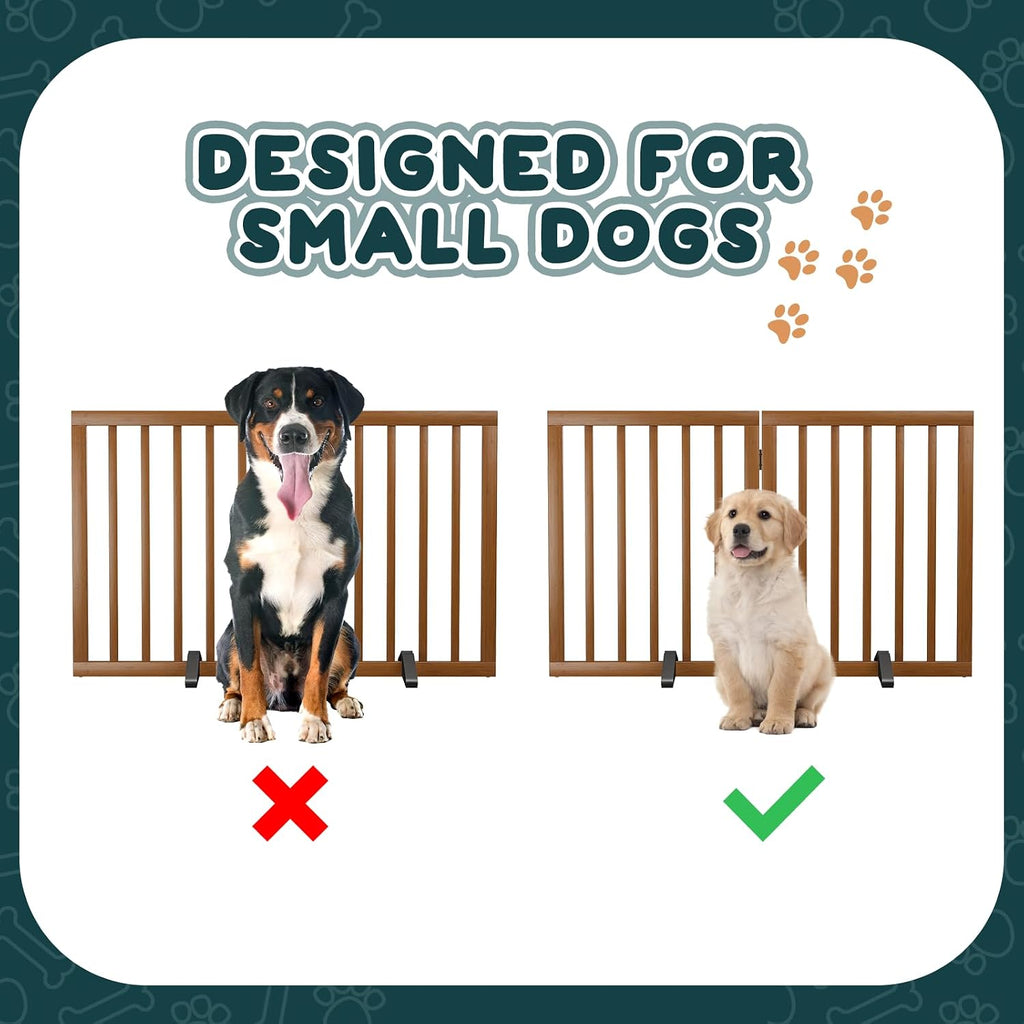 Dog Gate Indoor 2-Panel Freestanding Puppy Gates for The House with 2 Metal Stands 24" H Folding Wood Pet Gate