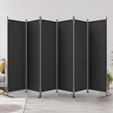 6 Panel Room Divider 6FT Tall Folding Privacy Screen, Black