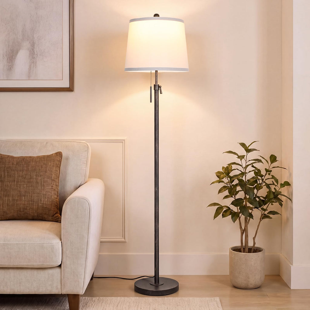 Antique Black Gold Floor Lamp Adjustable Height 55" to 65" Tall Standing