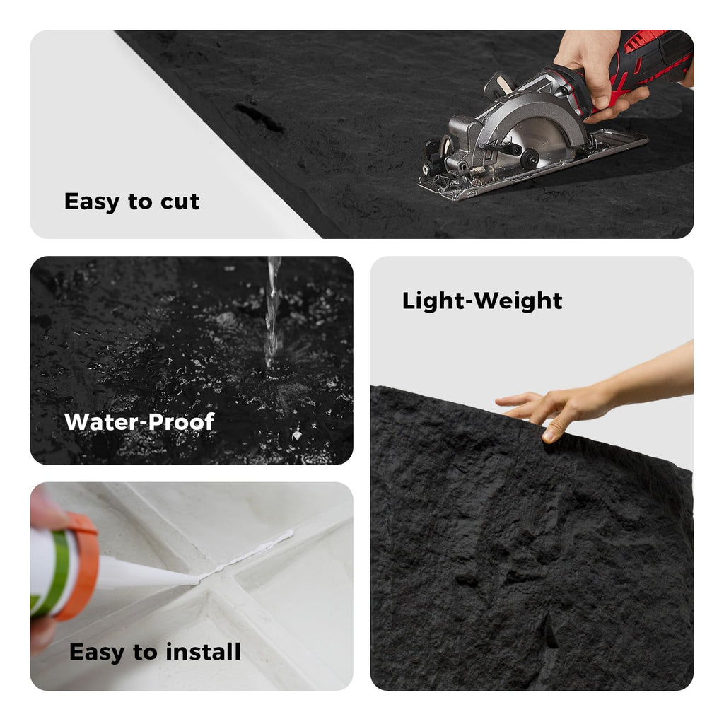 4Pcs Faux Stone Wall Panel 43.3''x23.6'',Lava Stone Design, Black