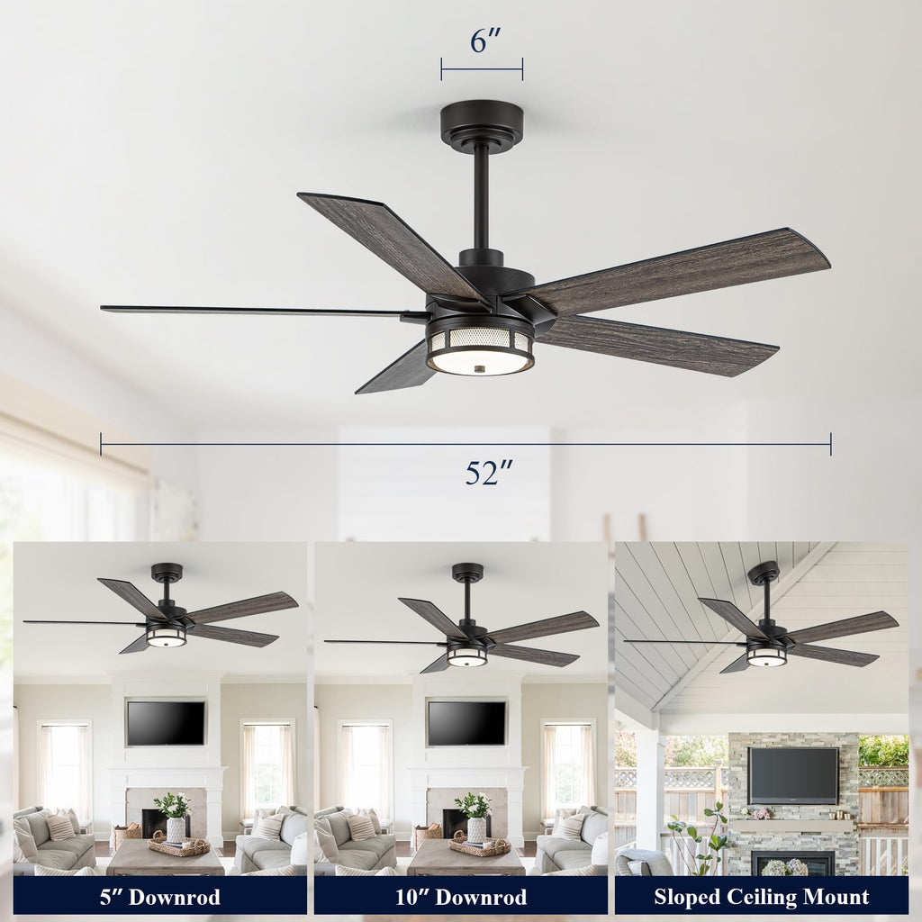 52 Inch Outdoor Waterproof Ceiling Fan with Light