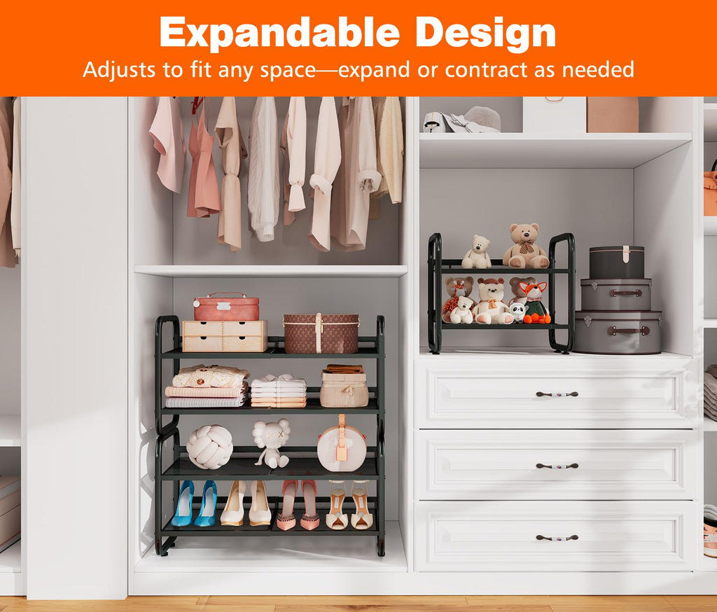 2 Tier Expandable Shoe Rack for Closet & Entryway, Metal Shoe Storage