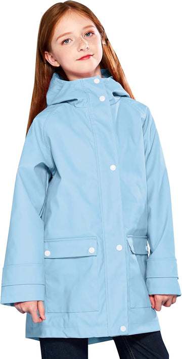 Kids Rain Jacket Hooded Water-Resistant Raincoat -14