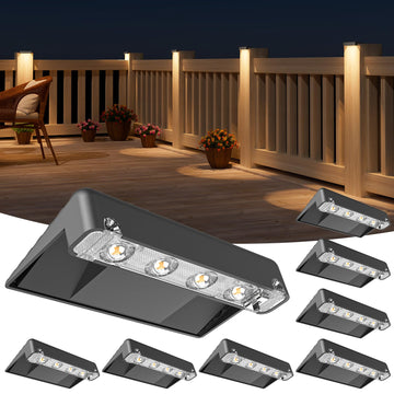 Solar Deck Lights Outdoor 8 Pack, IP65 Waterproof Large Size LED Stair Lights with Lenses, Auto ON Off Warm White