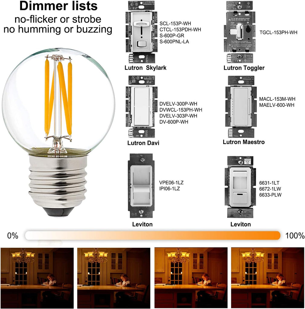 Dimmable G16.5 E26 Bulb,4w=40 watt Light Bulbs,Warm White 2700K