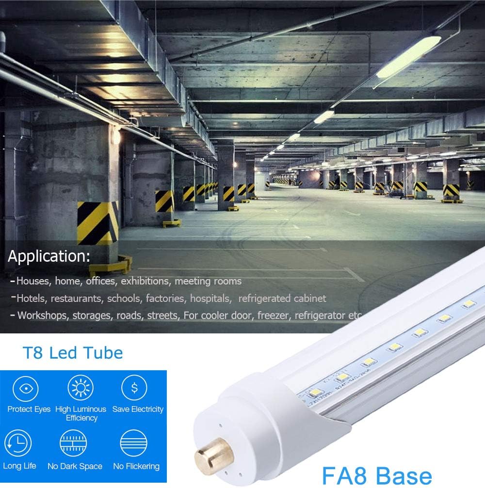 T8 T10 T12 LED Light Tube, 8ft FA8 Single Pin, 45W (100W Equivalent), 5000K, 5400 Lumens, Clear Cover, Dual-Ended
