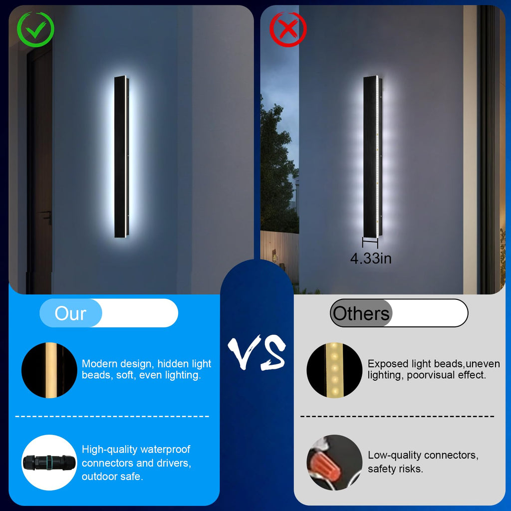 Outdoor Wall Light Fixture - 39inch Black Exterior Sconces, Outside Garage Exterior Lights, Dimmable Modern Outdoor