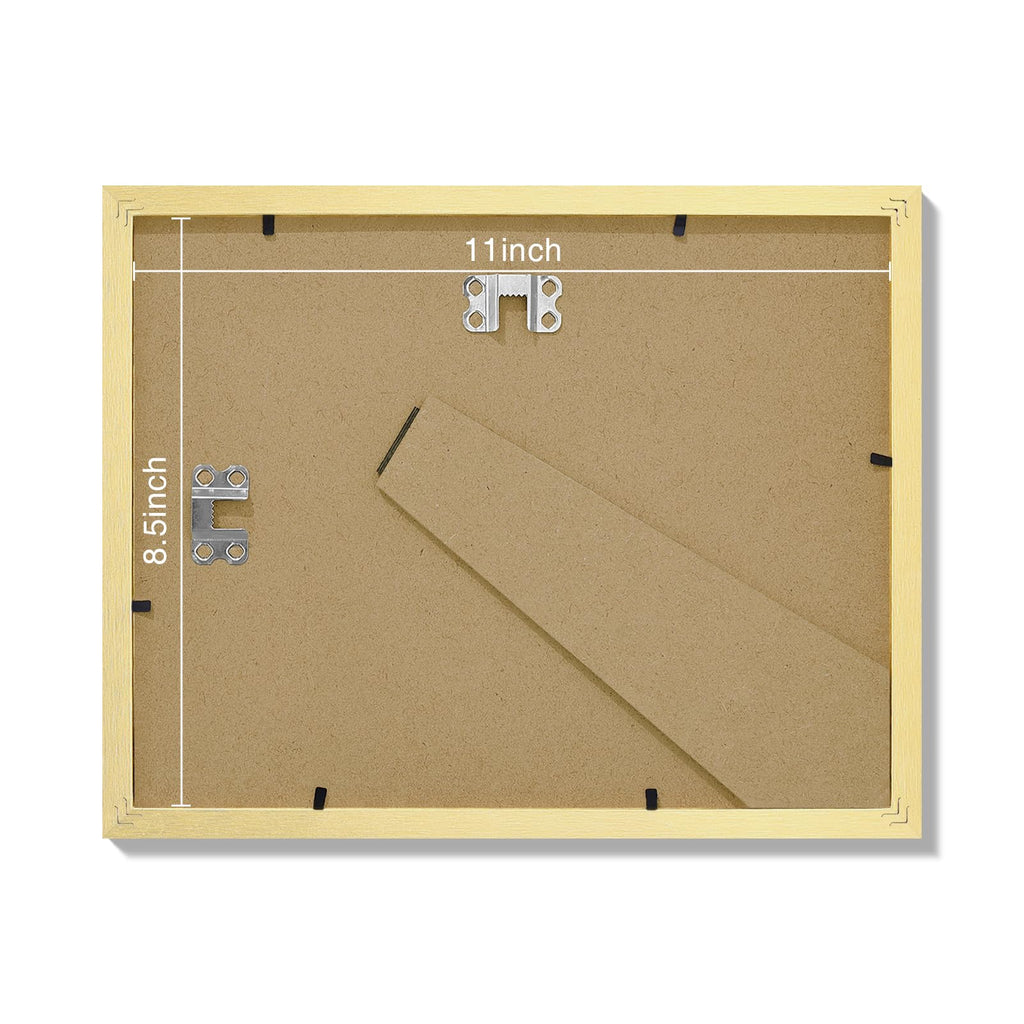 8.5x11 Picture Frames Set of 9 for Wall Mount or Tabletop, Gold