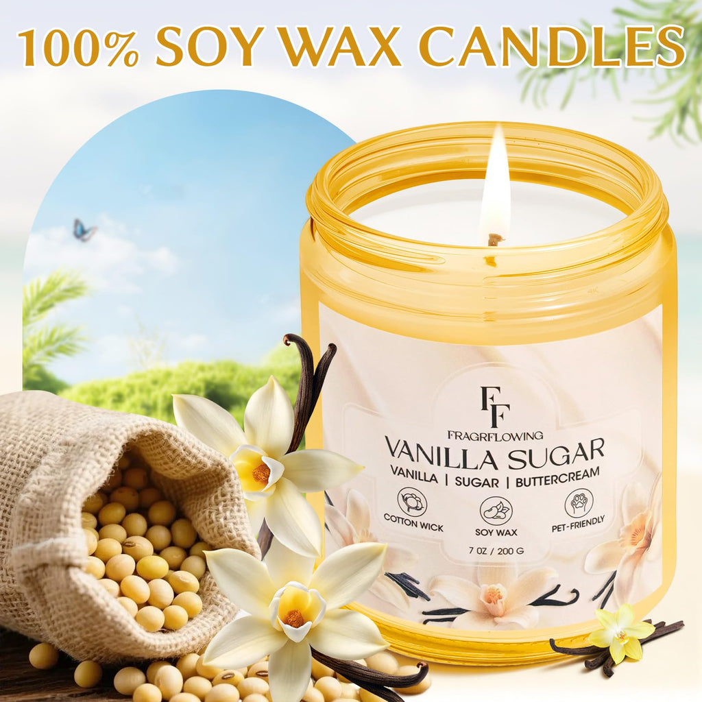 Vanilla Sugar Scented Candle, Natural Soy Wax Jar Candle Scented, 100-Hour Burn Time Gifts for Women Men, 7 oz (2