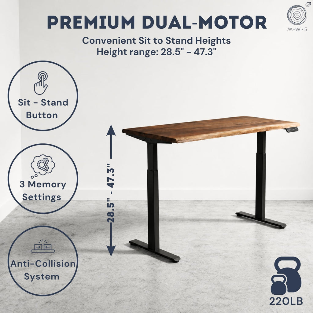 Walnut Solid Wood Standing Desk with Natural Live Edge, W60 x D27