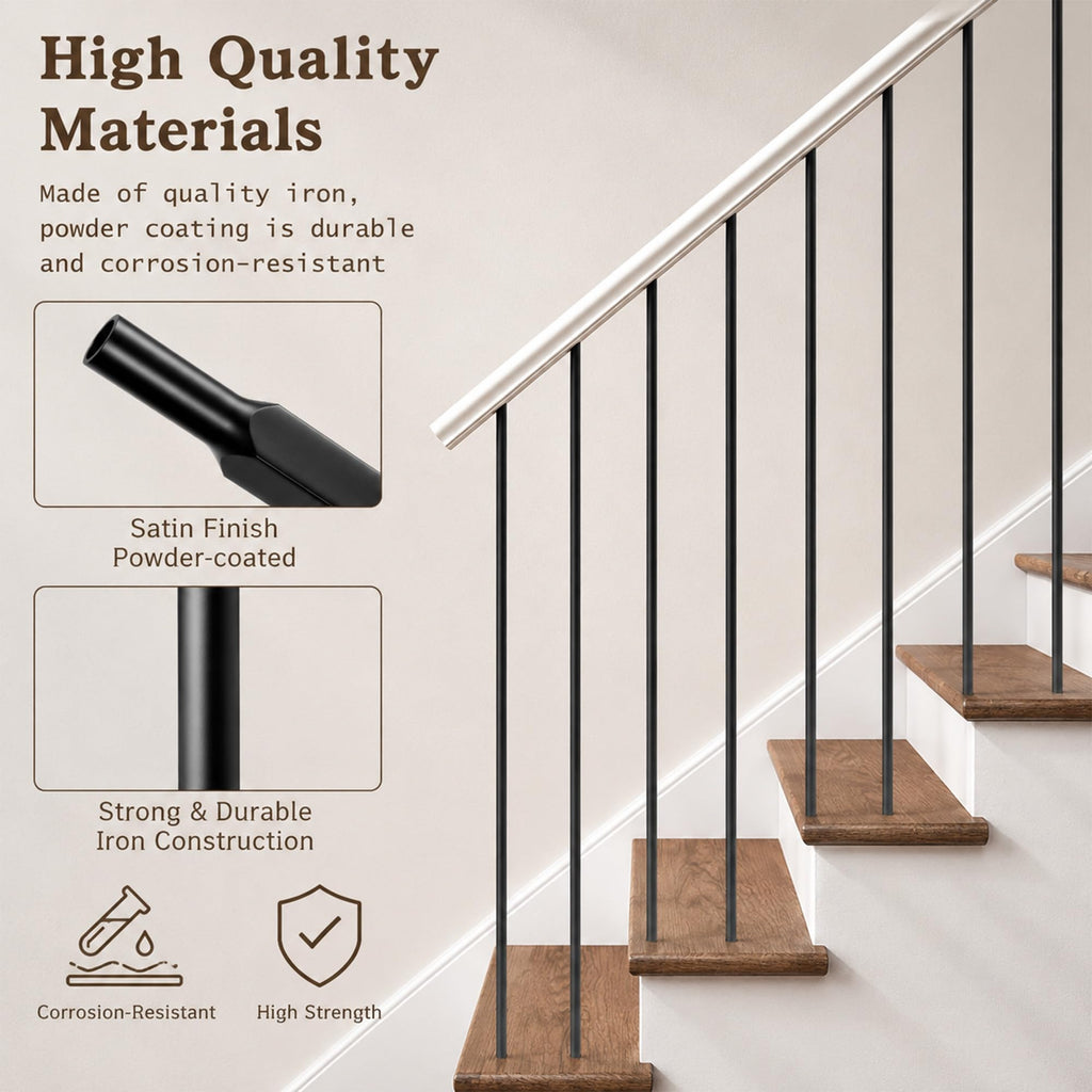 30 Pcs Wrought Iron Balusters for Staircase, 1/2" x 44" Hollow Straight Iron Spindles Deck Balusters, Deck Railing