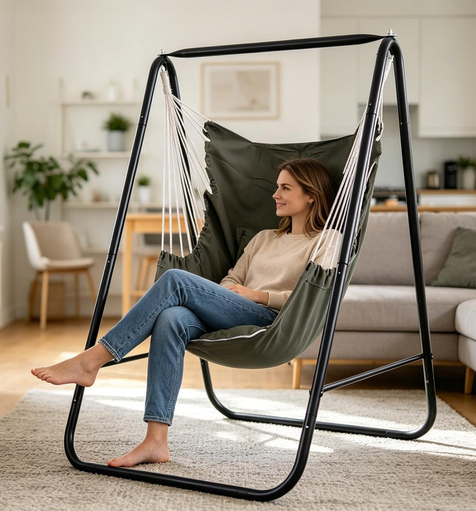 Chair with Stand,Hammock Chair Stand with Hanging Swing Chair Included,Weather Resistant Hammock Stand Max 450