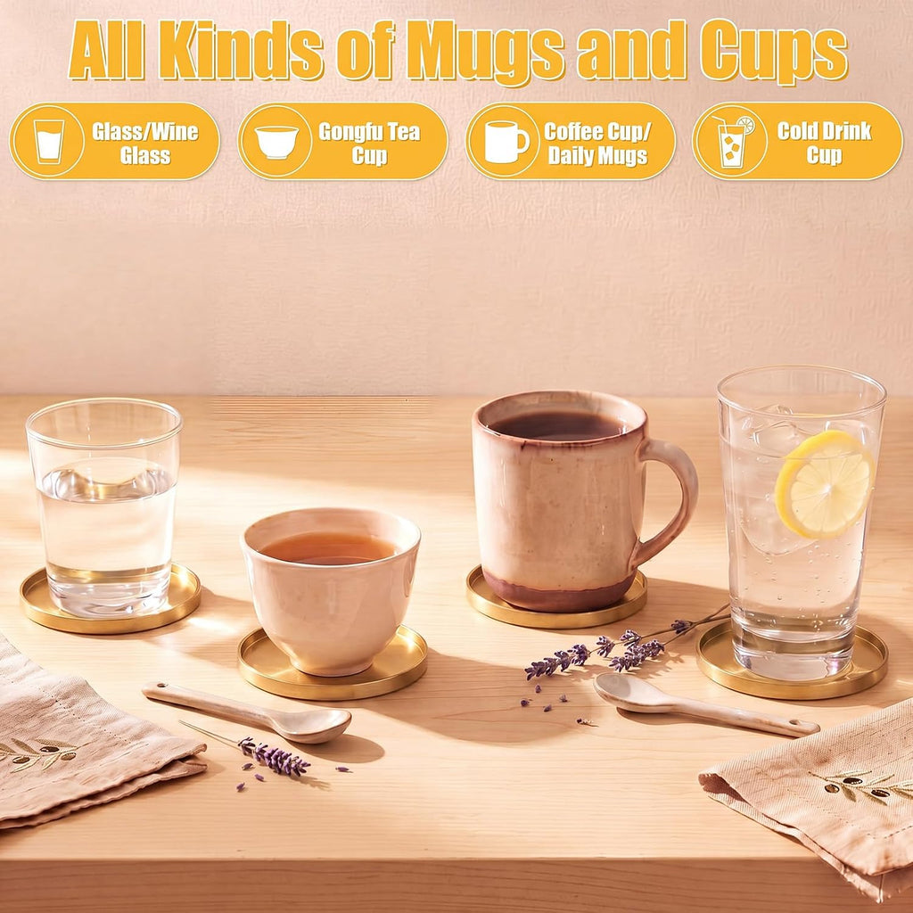 Brass Coasters for Drinks Gold Coasters,3.94 Inches - Set of 6