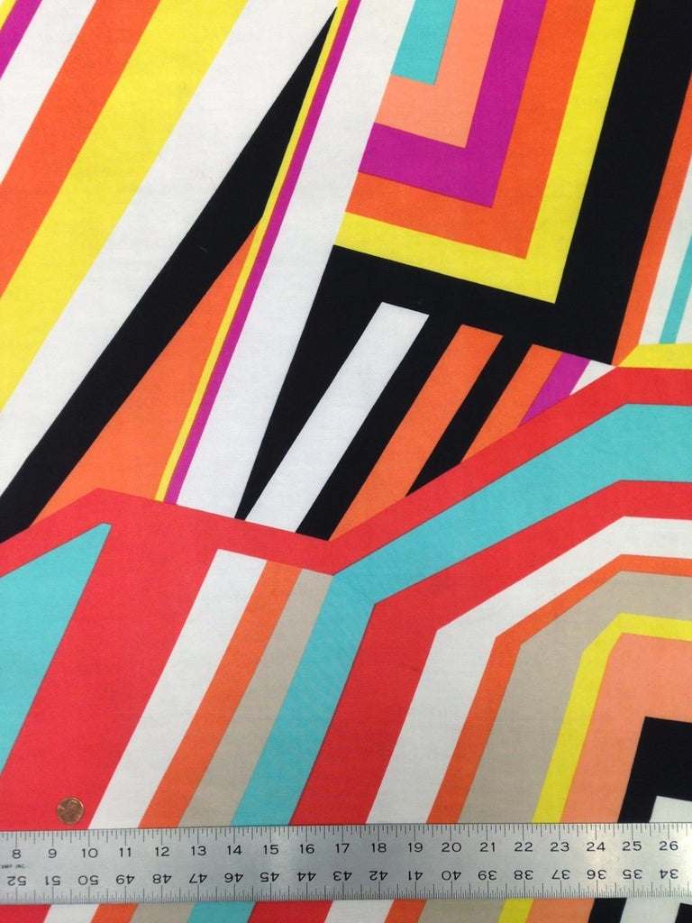 Big Geometric Lines Pattern on Stretch Lightweight Knit Jersey Polyester Spandex Fabric by The Yard (Tan/Multi)