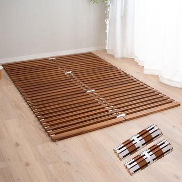 Wood Roll-Type Slatted Bed for Japanese Futon Mattress (Brown), Breathable Floor Sleep Tatami Mat