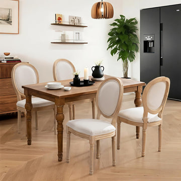 French Country Dining Chairs Set of 4, Farmhouse Upholstered Dining Room Chairs with Round Back&Solid Leg, Mid-Century