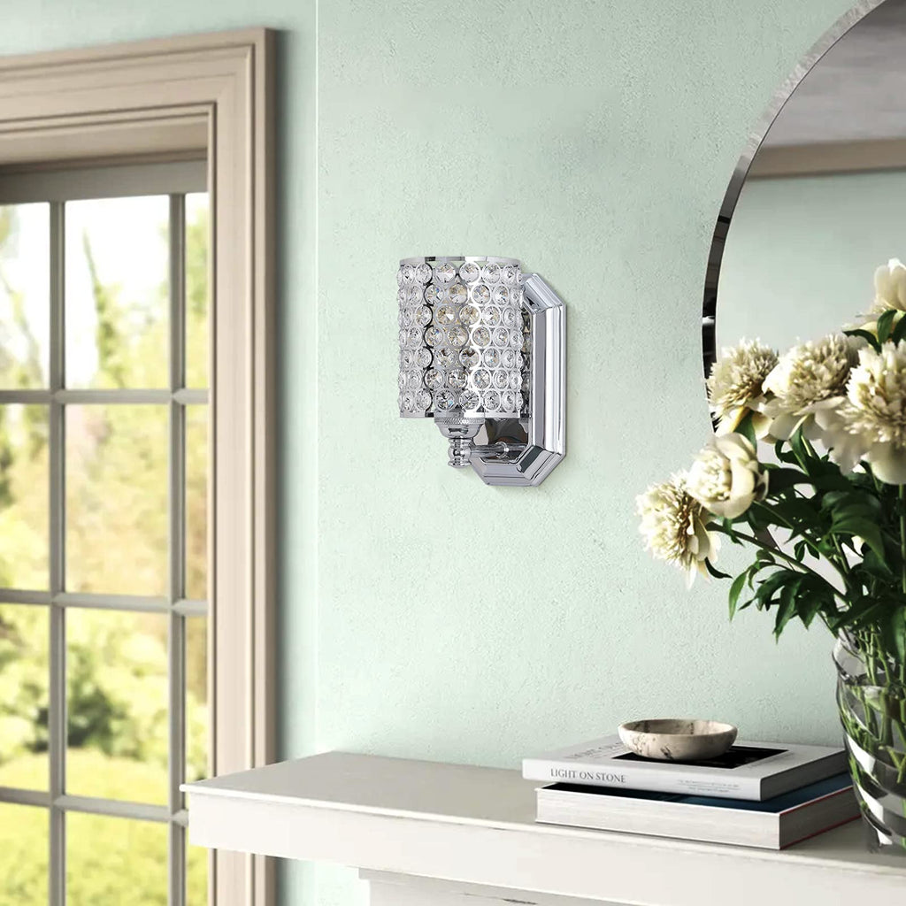 Polyhedral Crystal Wall Sconce Chrome Dry&Wet Dual Use 1 Light 2 Pack UL Certified