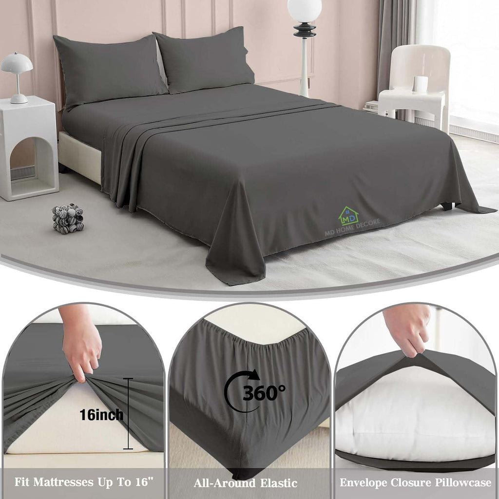 4-Piece Sheet Set, Flat and Fitted Sheets, Pillowcase, RV King Size, Bed Sheet Set, 100% Egyptain Cotton, 16 Inch