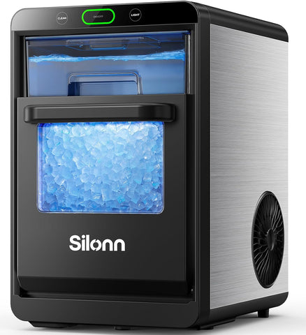 Nugget Ice Maker Countertop, Crushed Ice Maker & Pebble Ice Machine Produces 44lbs/24h with Front Pull-Out Water Tank