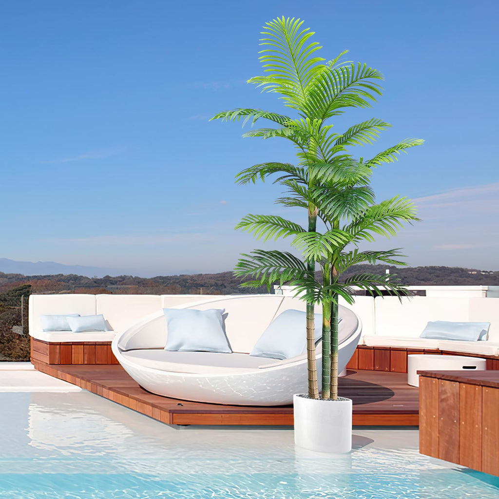 8FT Tall Artificial Golden Cane Palm Tree - Green Large Tropical Fake Palm Tree in Pot for Indoor/Outdoor, Patio