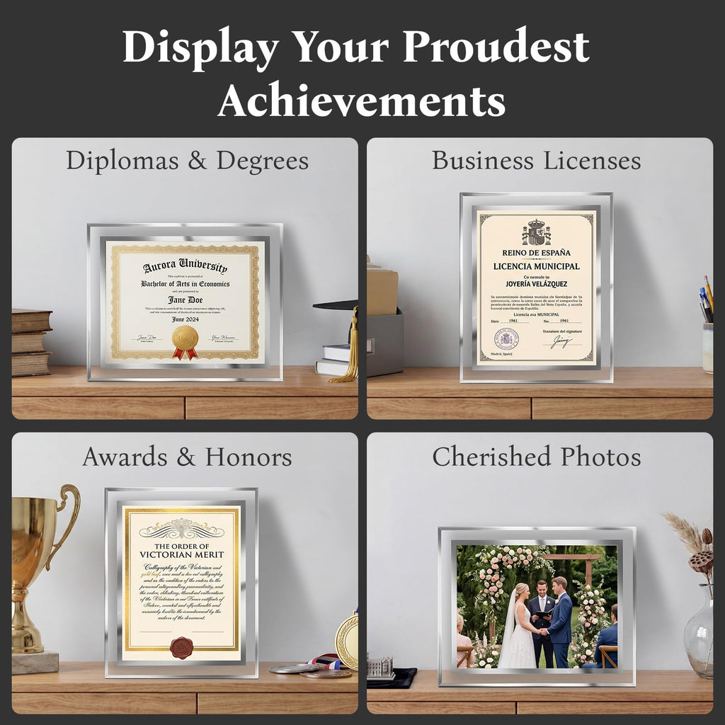 8.5x11 Picture Frame 4 Pack, Glass 8.5 by 11 Certificate Frame for Diploma Degree Award Document, Tabletop Display