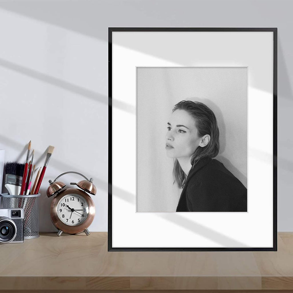 12x16 Black Aluminum Frame with White Mat, Real Glass