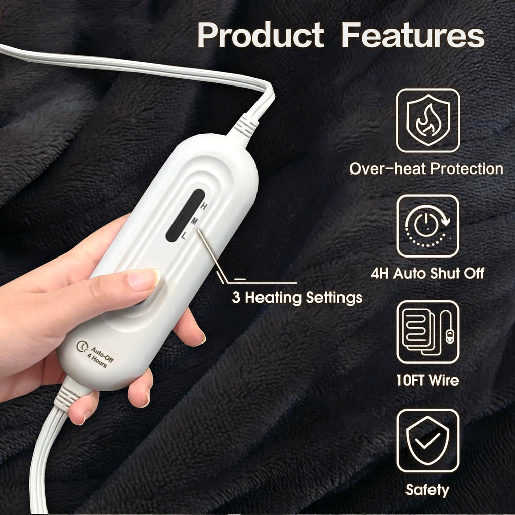 Heated Blanket Throw, Ultra Soft 2-Layer Flannel Electric Blanket