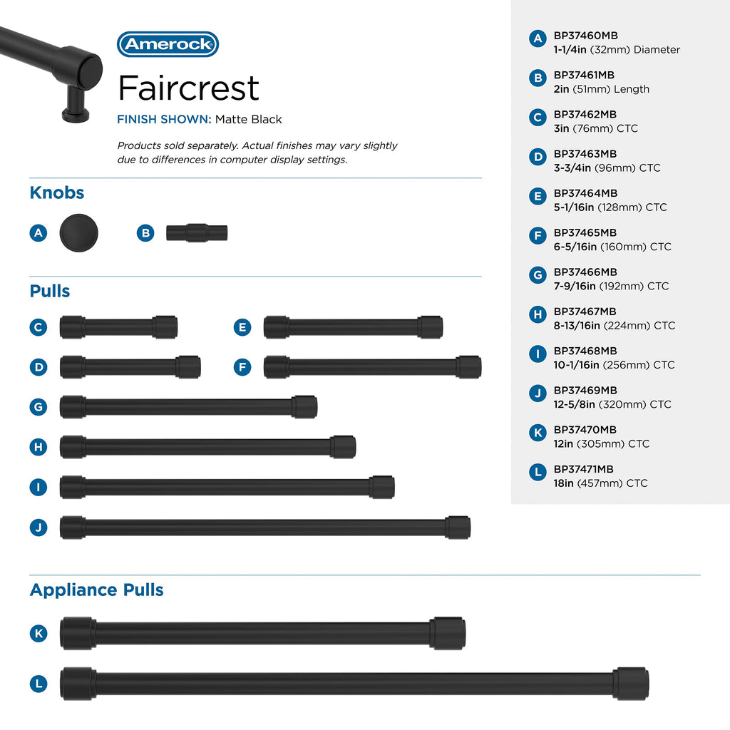 3" Faircrest Matte Black Drawer Pull