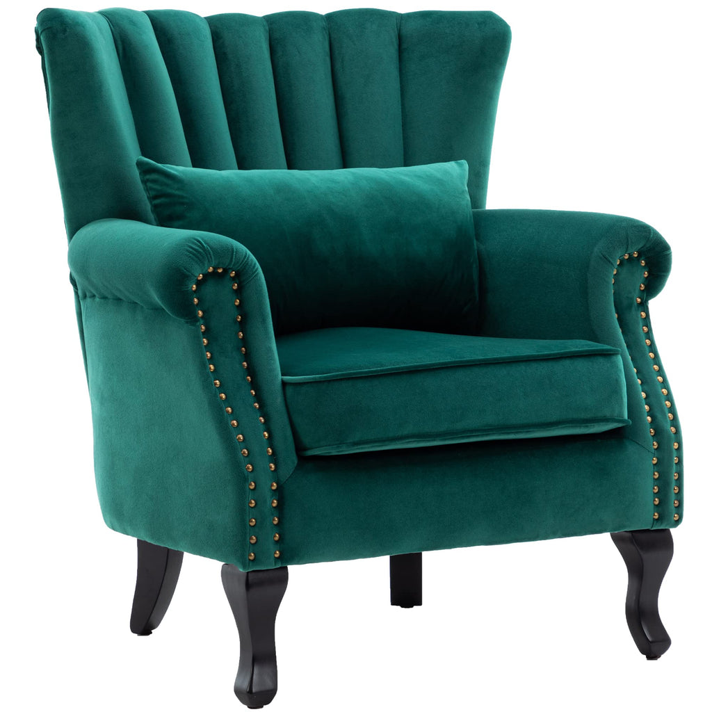 Mid Century Accent Chair Modern Tufted Wingback Armchairs Club Chair Velvet Fabric Single Sofa Lounge Chair with
