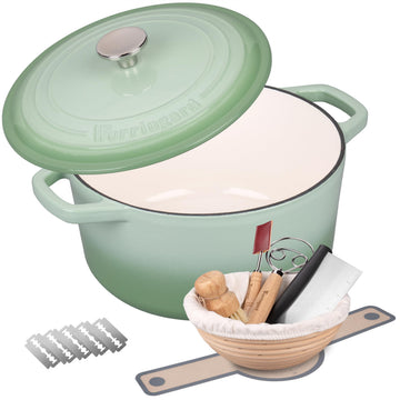 Enameled Cast Iron Dutch Oven Pot with Lid, for Bread Baking, Round Bread Oven- include Sourdough Bread Baking