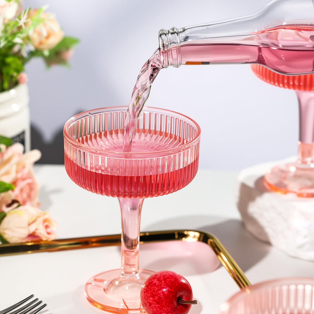 4-Tier Champagne Glasses - 20 PCS 7oz Pink Plastic Champagne Flute