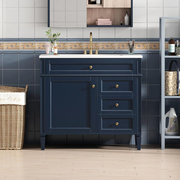 36'' Bathroom Vanity Without Resin Sink, Solid Wood Frame Modern Storage Cabinet with Tip-Out Drawer & Soft Closing Doors, Blue A133-B0DK4YSV4R