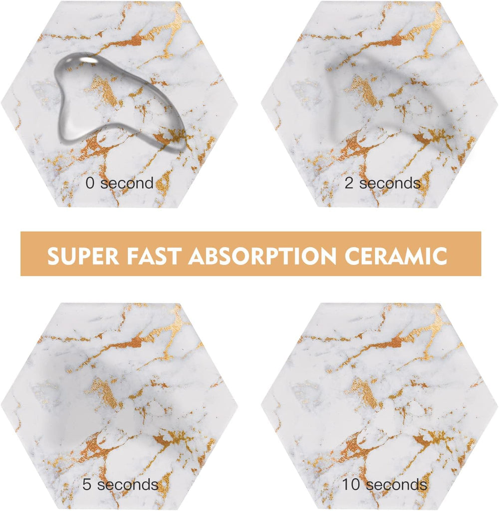 Marble Coaster Set for Table Protection, Drink Coasters with Metal Holder, Home Decor, Bar Coasters - Set of 8