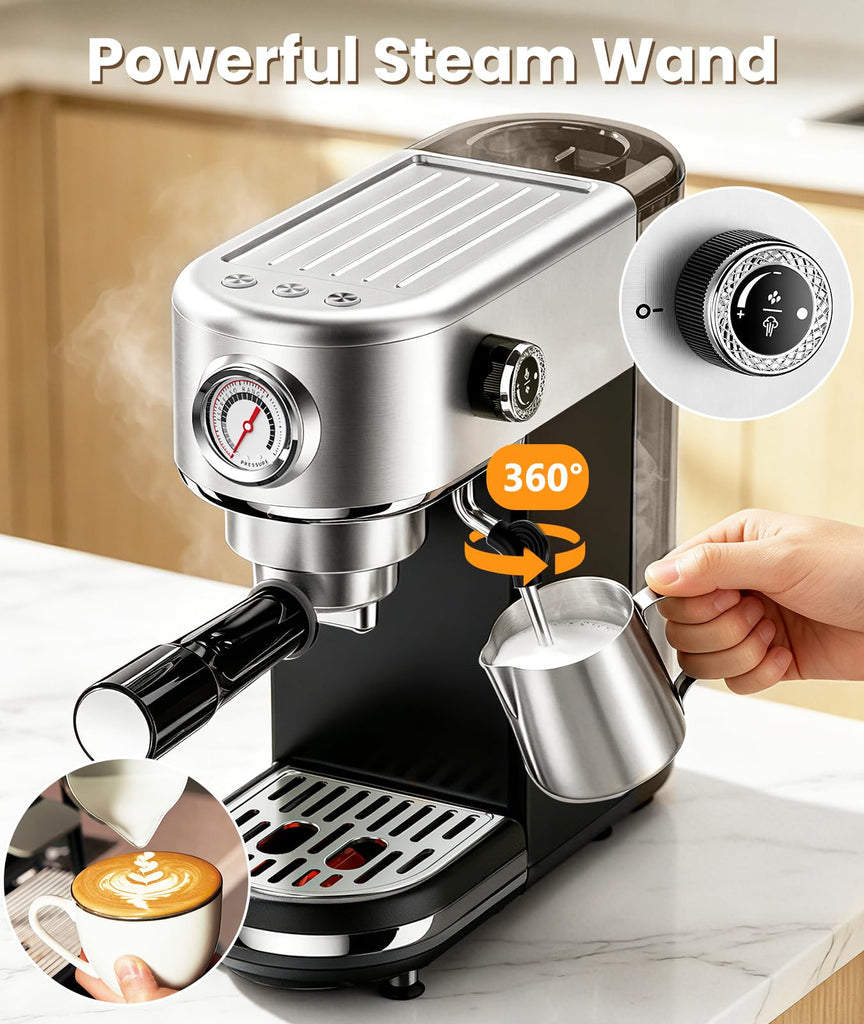 Espresso Machine, Espresso Coffee Machine with Milk Frother, Black