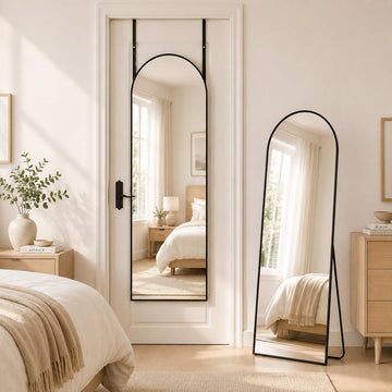 56"x14" Full Length Mirror, Over The Door Mirror, Black