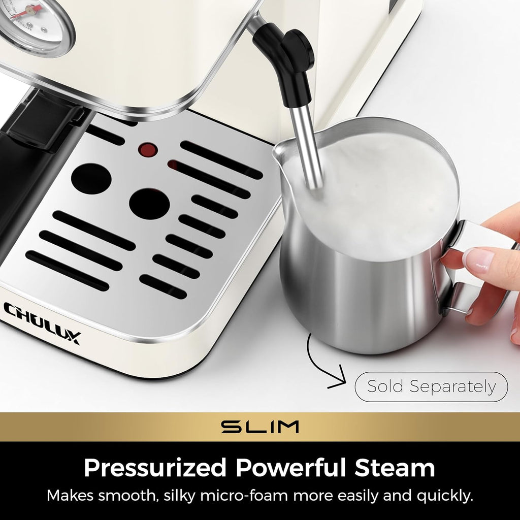 Slim Espresso Machine with Milk Frother Cappuccino, Creamy | Precise Pressure Gauge, Food-Grade Materials, 20 Bar