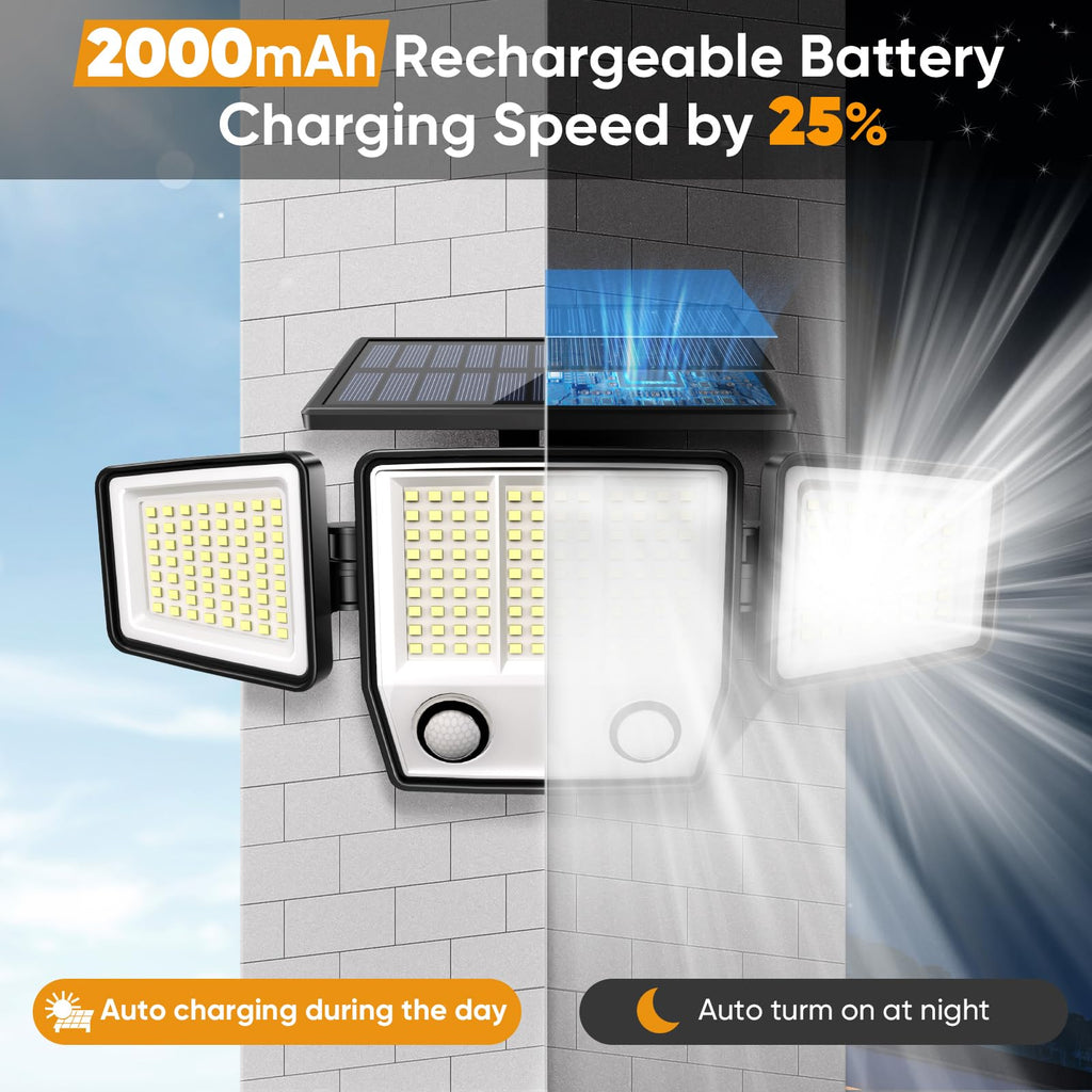 Solar Motion Sensor Outdoor Lights Waterproof - 3 Modes Security Lights Outdoor 270° Illumination IP65 LED