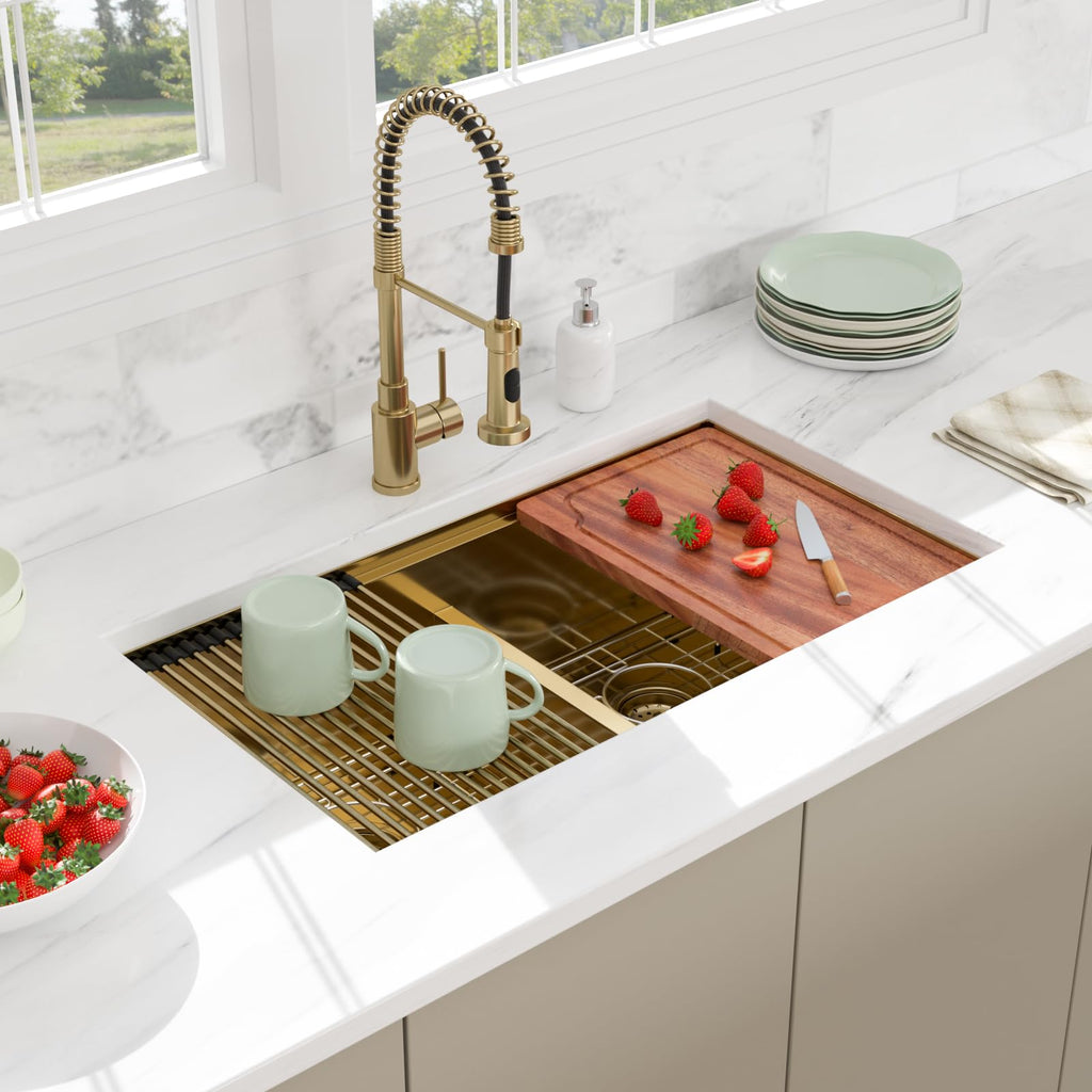 33 Gold Undermount Kitchen Sink Double Bowl