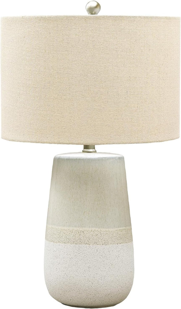 Signature Design by Ashley Shavon Contemporary 27" Textured Neutral Glaze Table Lamp, Beige & White
