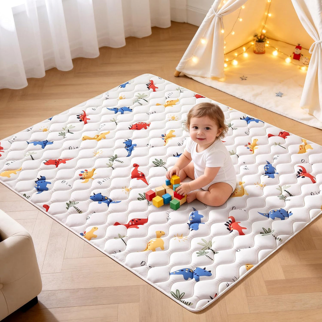4ft x 6ft Foldable Baby Play Mat, Odorless Premium Foam Microfiber Floor Mat, Hypoallergenic Non‐Slip Washable