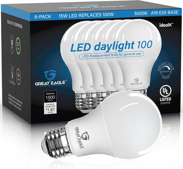 100W Equivalent LED A19 Light Bulb Daylight 5000K Dimmable UL Listed (6-Pack)