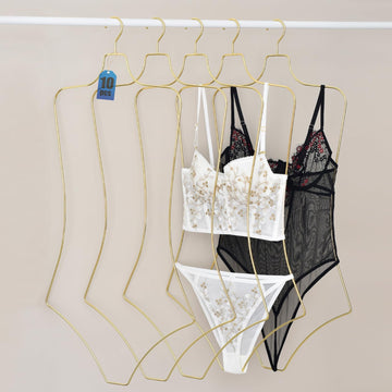 Body Shape Display Clothes Hangers 10 Pack, Luxury Gold Metal Wire Swimsuit and Bikini Hanger, Lingerie Hangers for