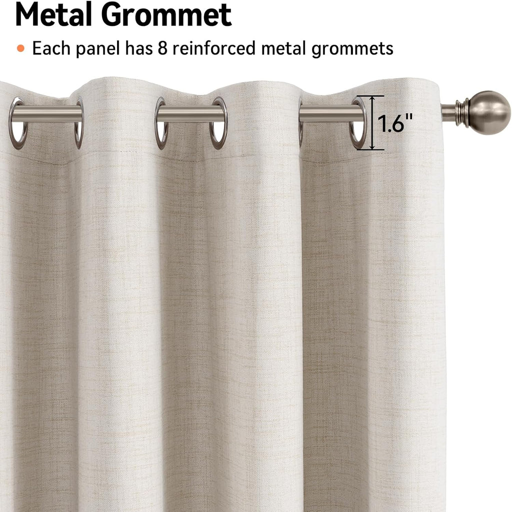 Linen Textured Total Blackout Curtains for Bedroom 84 Inches Long, Beige Grommet Curtains, Thermal Insulated Room