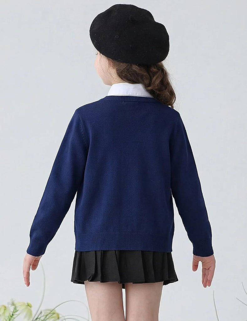 Girls Sweaters Long Sleeve Cardigan Shrug Button Knit School Uniform