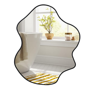 Irregular Black Bathroom Wall Mirror, 22 x 30 Inch Asymmetrical