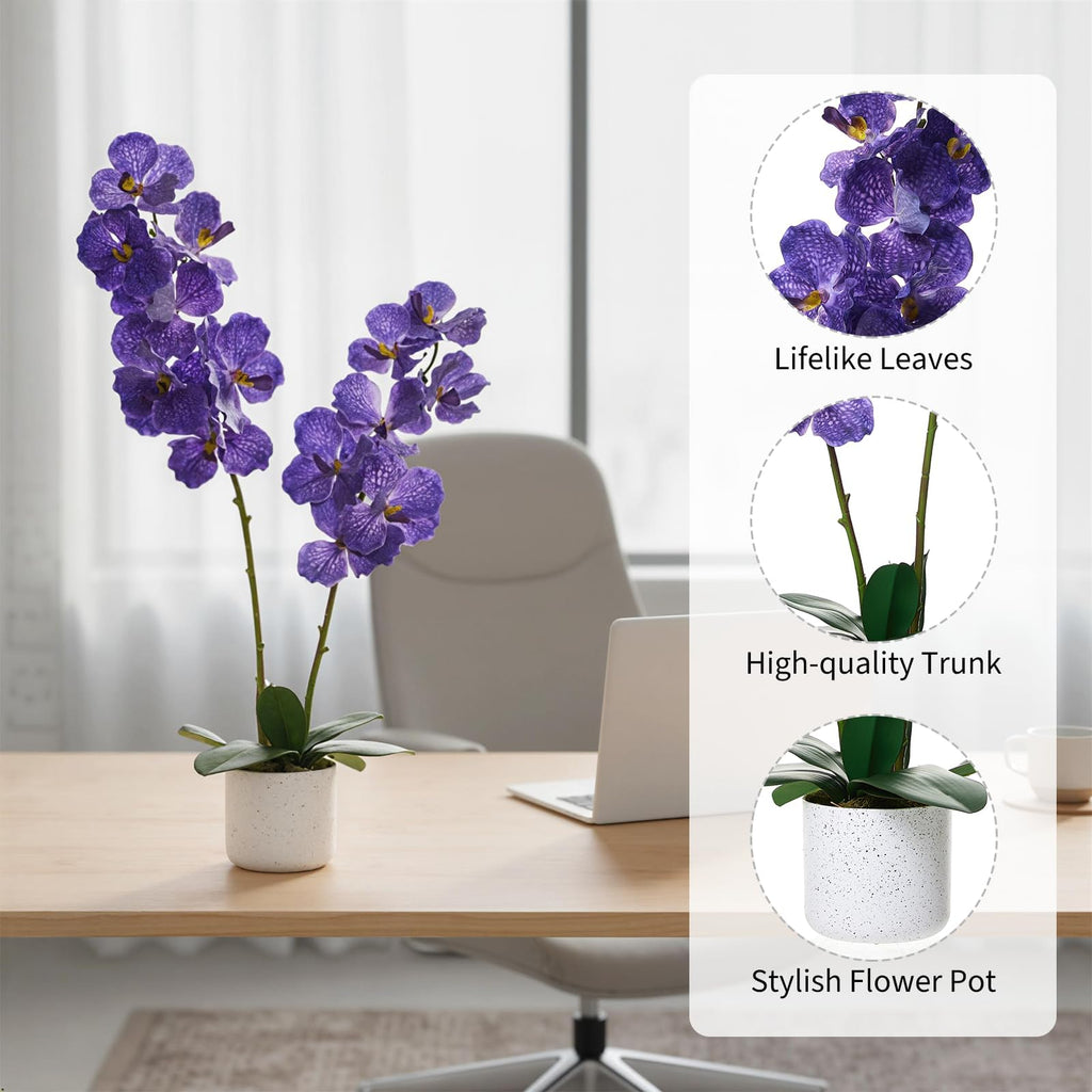 31" Artificial Orchid Trees with White Planter and 14 Bloomings