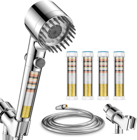 Ion Drops Filtered Shower Head with Handheld with 4PCS Filters, High Pressure 4 Spray Modes Showerhead with Filters