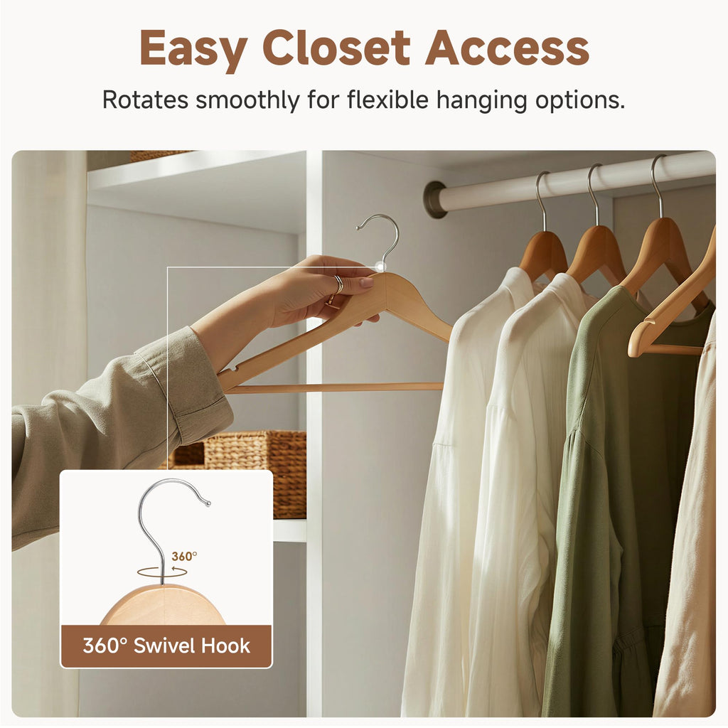 Wooden Coat Hangers, 20 Pack Wood Clothes Hanger for Closet