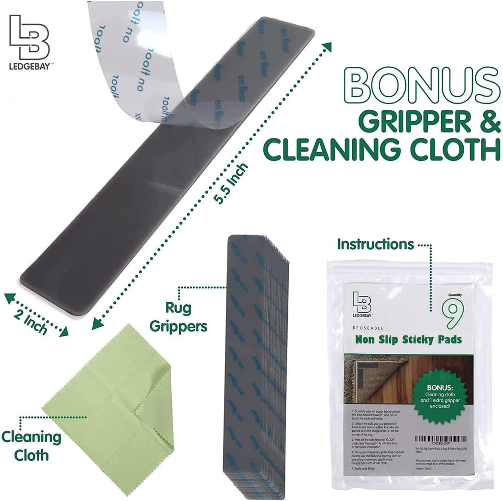 Rug Gripper for Hardwood Floors, Reusable Rug Tape, 9 Pack - Set of 9